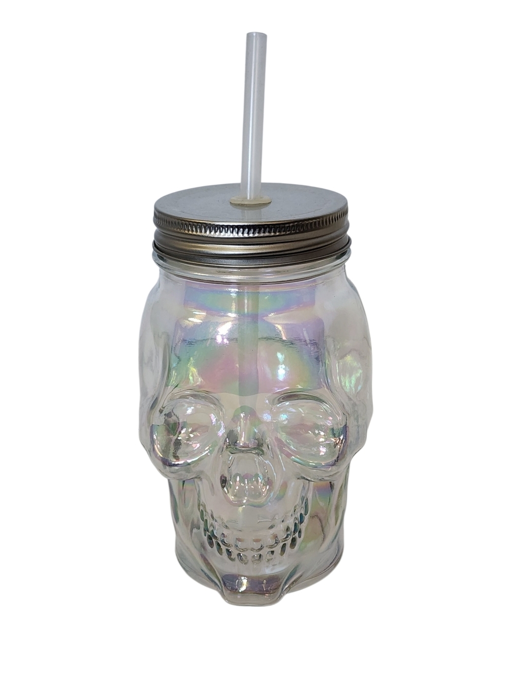 Clear Oil Slick Skull Mason Jar Cup